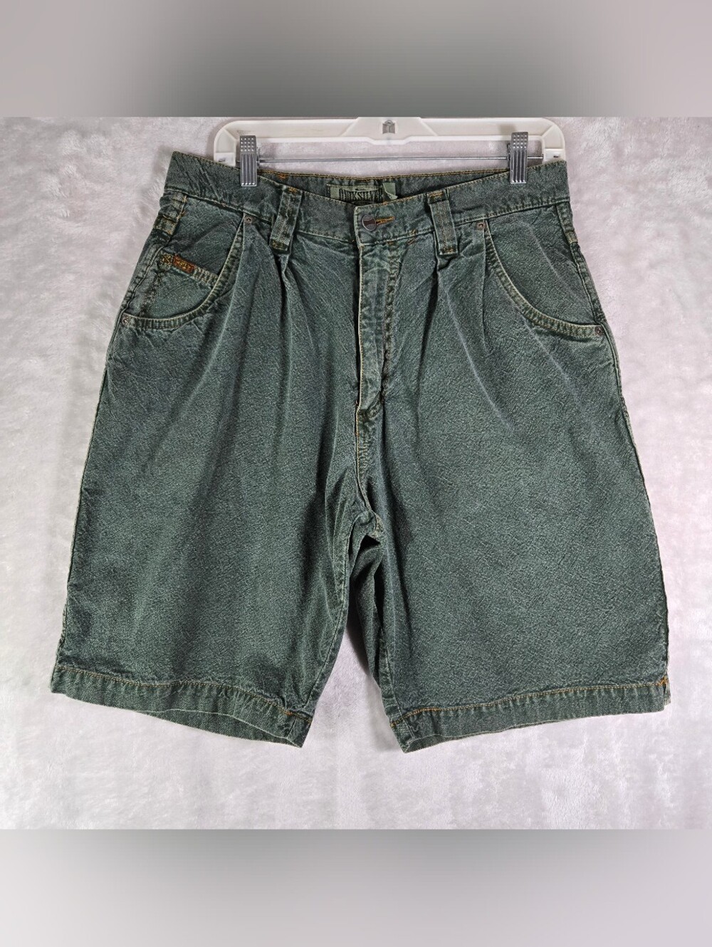 Quicksilver Jorts Jean Shorts Mens Size 34 90's Green Blue Pleated Vintage 10”